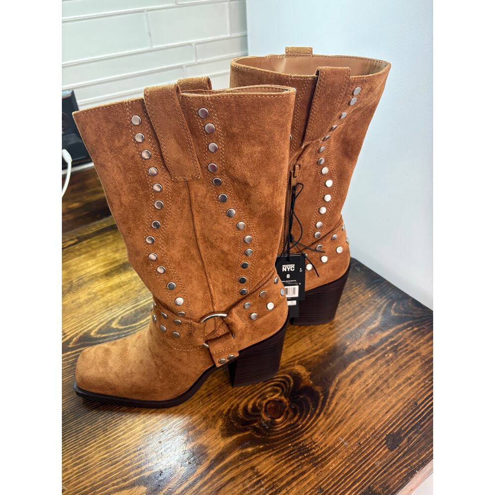 Madden NYC Brown Studded Heeled‎ Boots Size 8